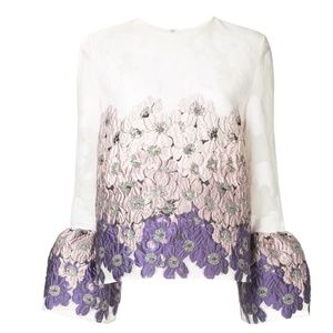 Floral Embroidered Blouse - White and Purple